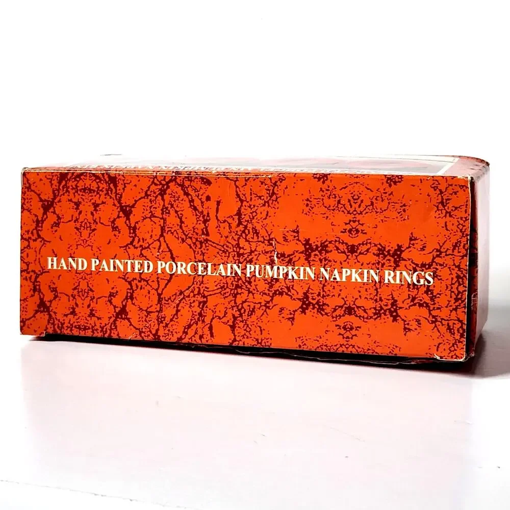 Vintage 1990s Hand-Painted Pumpkin Napkin Rings (Set of 4) w/ Box